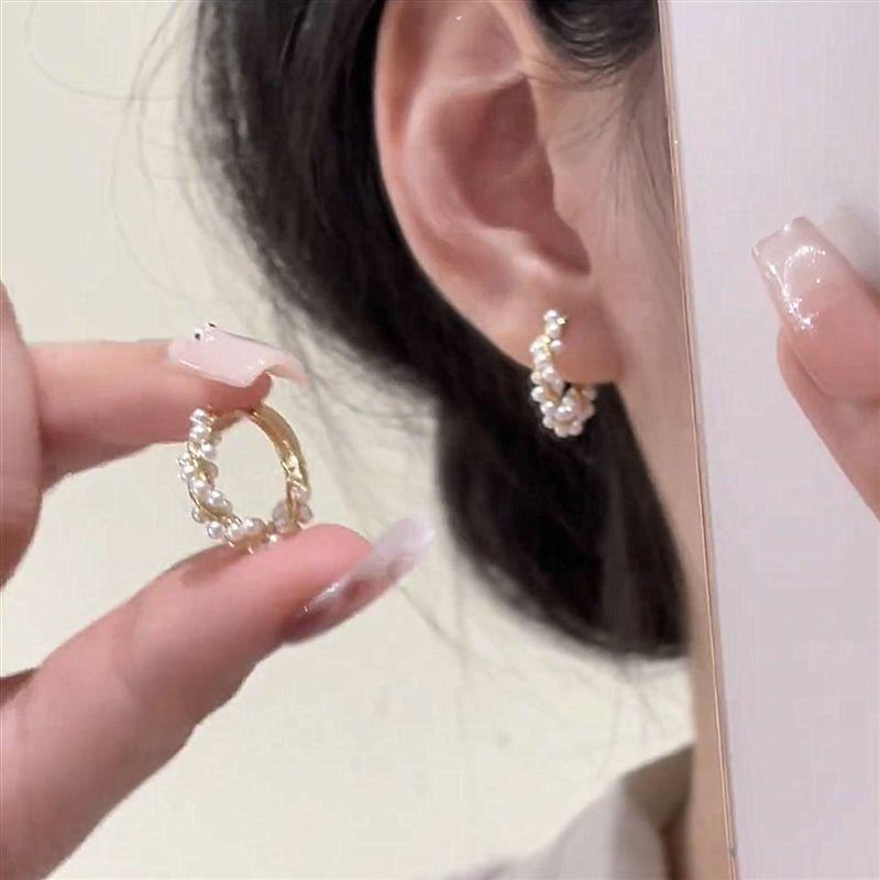

Pearl Earrings Earrings Design Niche Style Fancy Ear Clip Silver Stud Earrings Female 2024 New Arrival Hot-Selling Earrings Circle Cable Stitch pearl earring