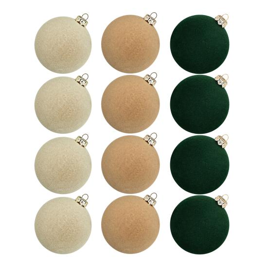 12 Pcs Velvet Christmas Ball Ornaments 2.4 Inches Flocked Shatterproof Plastic Balls Xmas Tree Hanging Decorations for Holiday Party Home Decor