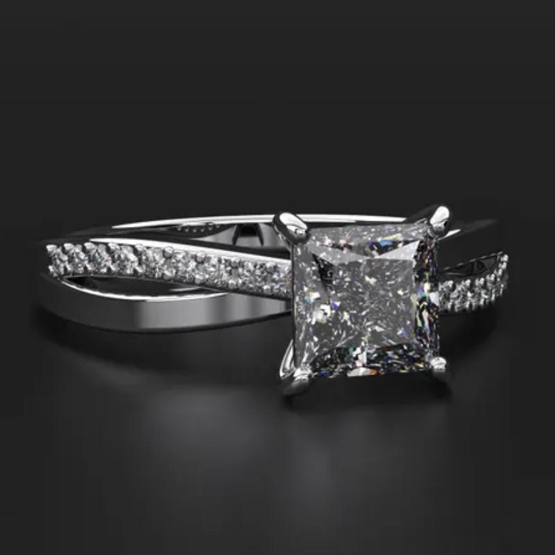 Classic Square Zircon Engagement Ring for Women, 925 Silver Plated Elegant Jewelry, Perfect Anniversary & Party Gift