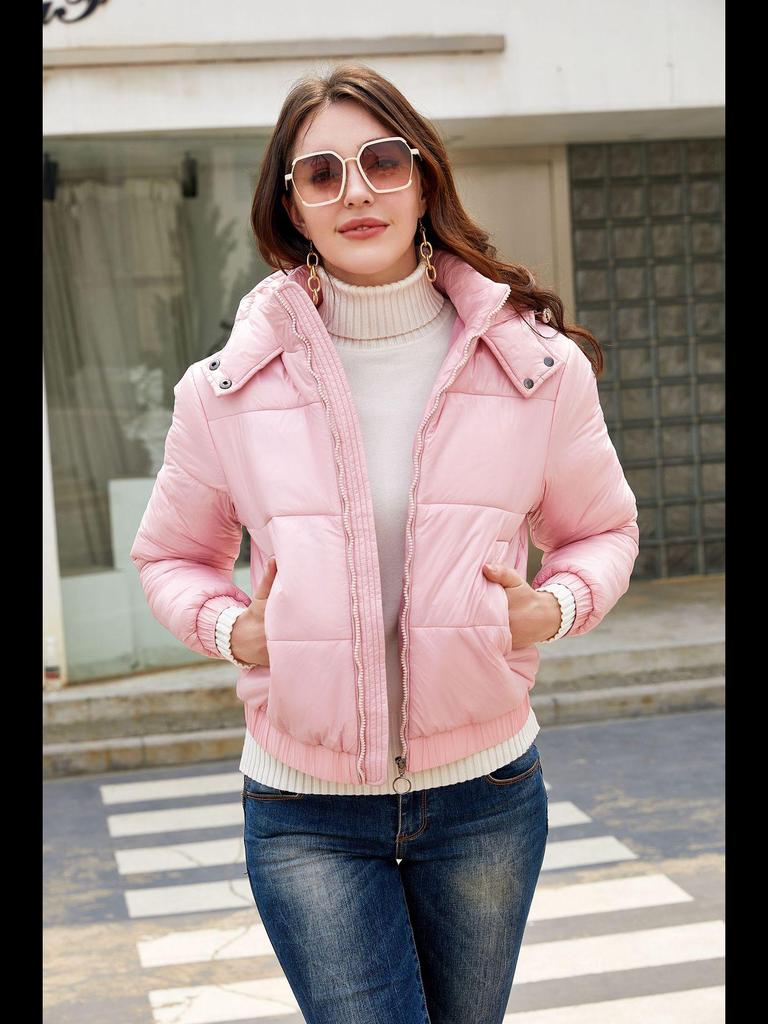 Damglänsande bomullsjacka med huva - Stänksäker, långärmad, europeisk och amerikansk höst-/vintermode