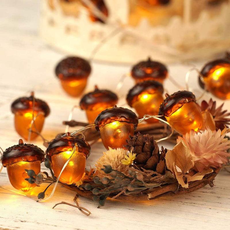 30 LEDs Acorn String Lights Thanksgiving Decorations 9.8ft Fall Lights Forest Decor Fairy Decorative Lights Battery Powered for
