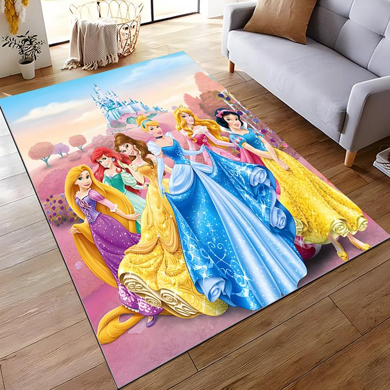 Long Rug Group of Disney Princesses in Front of Pastel Castle Art Decor