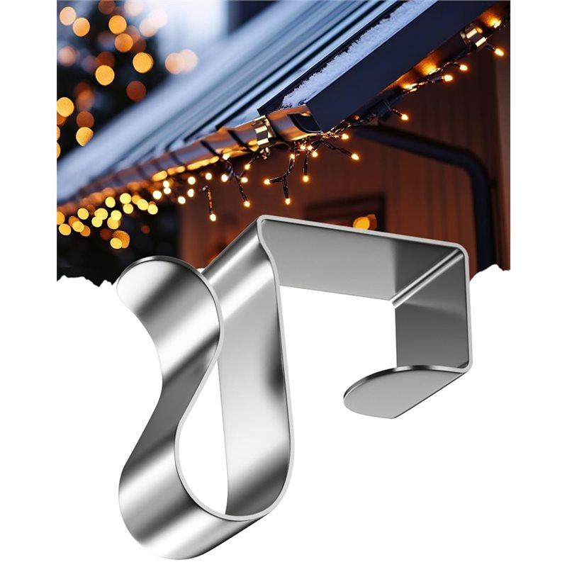 ABFS Christmas Light Clips For Outside String Lights-Metal 50 Pcs-Weatherproof Gutter Clips For Xmas Seasonal Rope