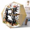 Vintage Sewing Machine Floral Art Automatic Umbrella Compact 8-Rib Design Lightweight All Season Travel Outdoor Accessory Perfect Gift for Women Men