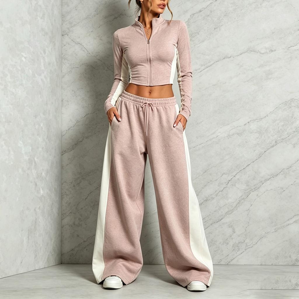 Women's Color Block Half and Wide Leg Pants Set Casual Two Piece Outfit for Everyday Wear