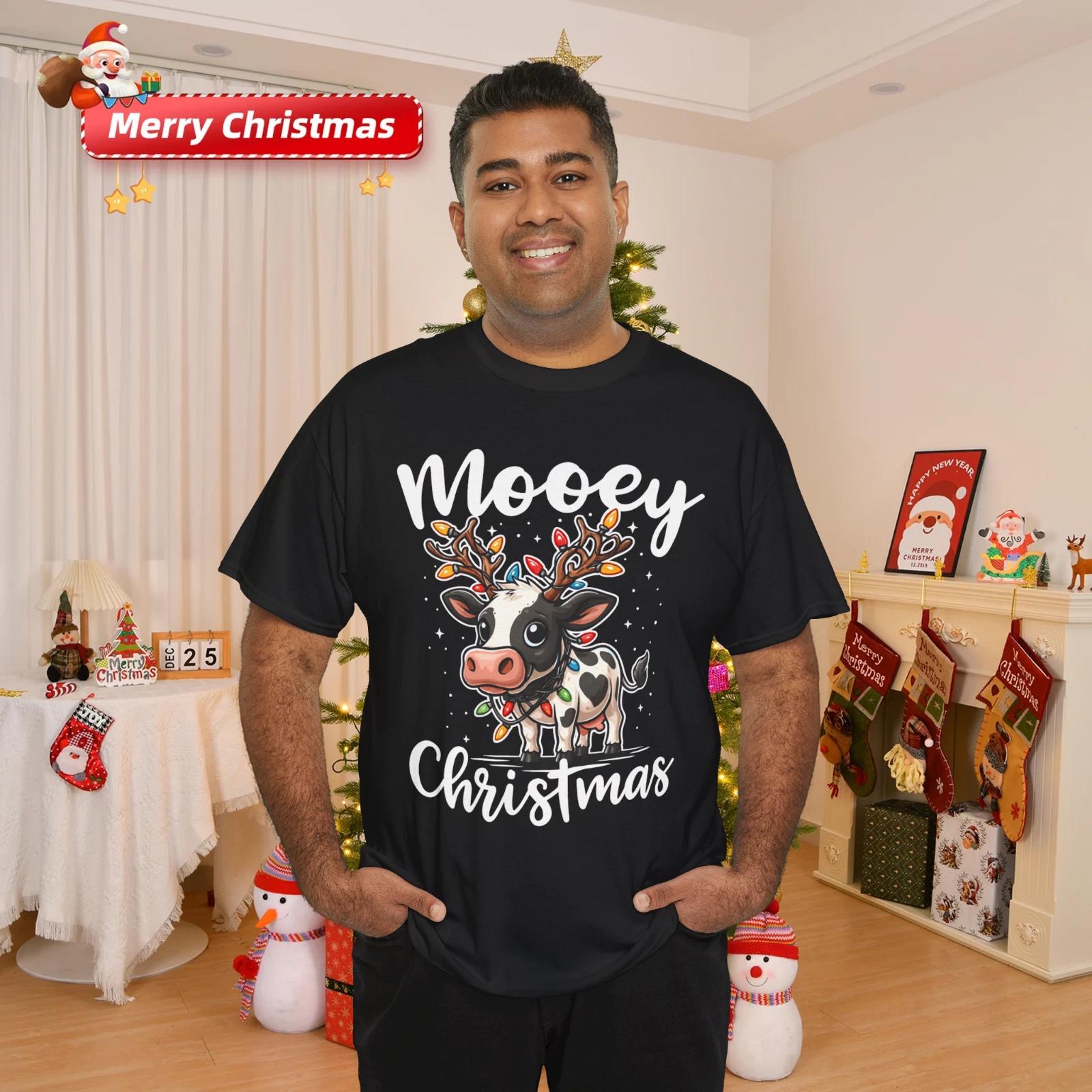 Mooey Christmas Heifer Cow Reindeer Christmas Lights T-Shirt 2XL