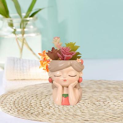 Cartoon Girl Planter Decorative Plant Pot Home Decoration Desktop Flowerpot Small Resin Flower