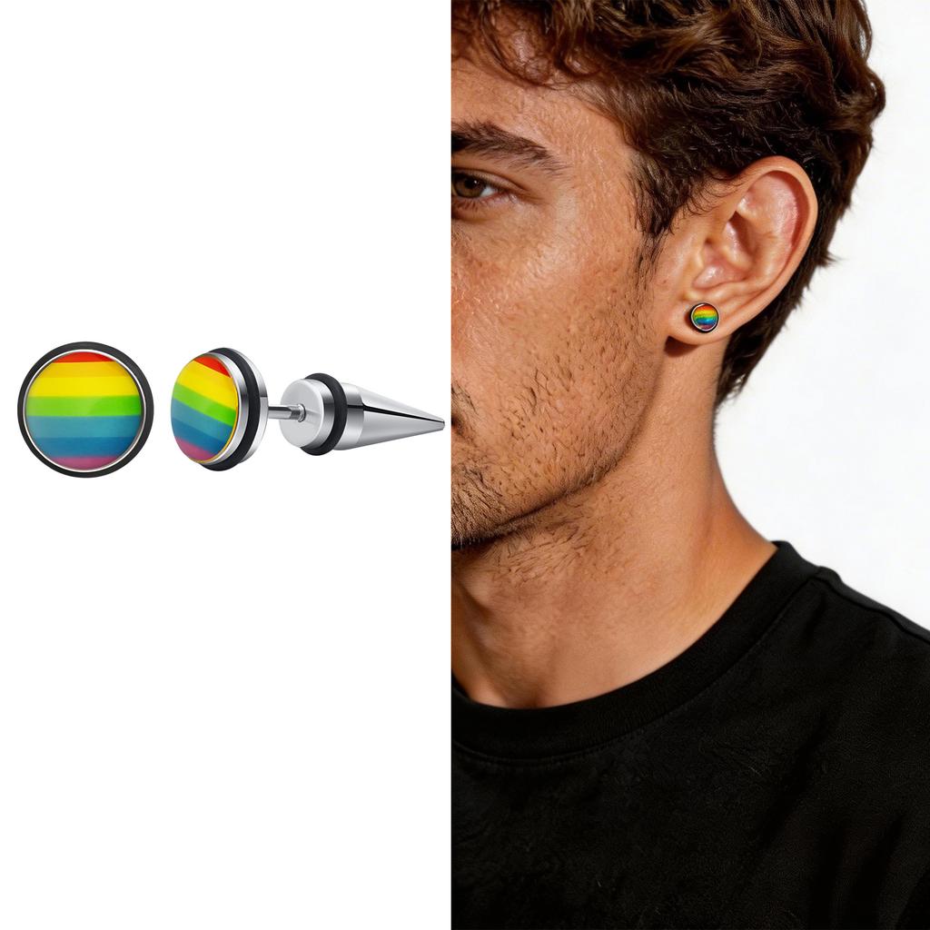 LGBT Pride Stud Earrings for Men Women,Anti Allergy Stainless Steel Rainbow Round Small Earrings,Gay Lesbian Couple Jewelry