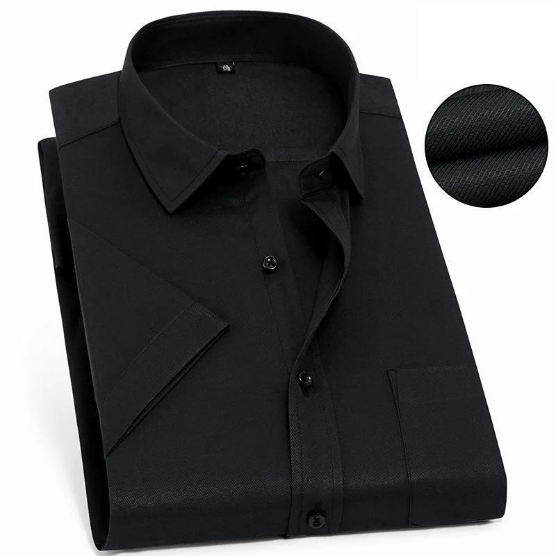 Men‘s Short Sleeve Shirt Business Classic Striped Plaid Checked Male Casual Social Dress Shirts Purple Blue 6XL Plus Large Size