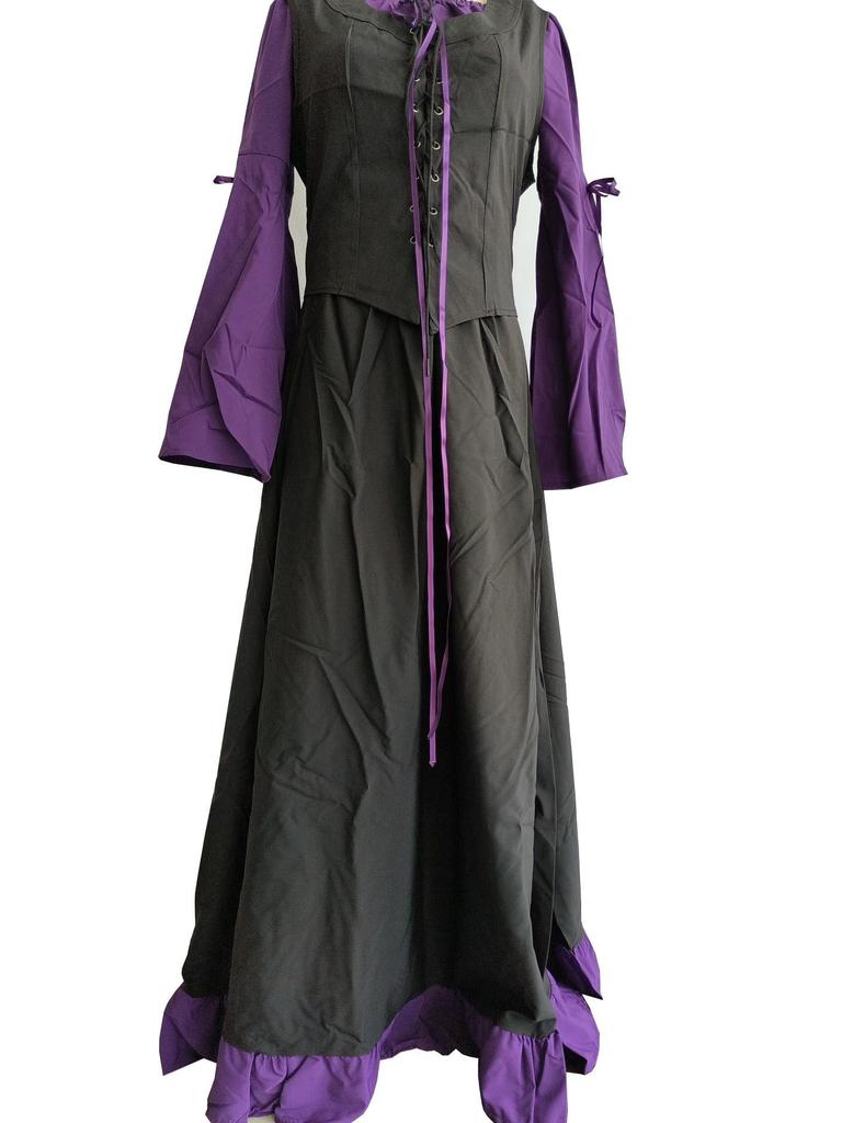 Middeleeuwse Hof-Geïnspireerde One-Shoulder Veterjurk met Klokmouwen