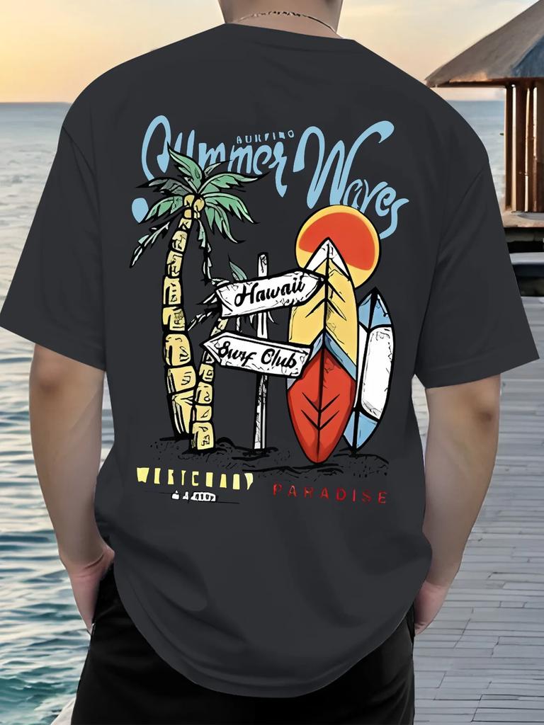 2026 Adults Kids 100 Cotton Summer Waves Hawaii Surf Print Tshirt White Short Sleeve Casual Tee For Beach Surf Fans