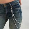 Hip-Hop Cross Pendant, Jeans Chain Pendant, Retro Imitation Pearl Beaded Waist Chain Pendant.