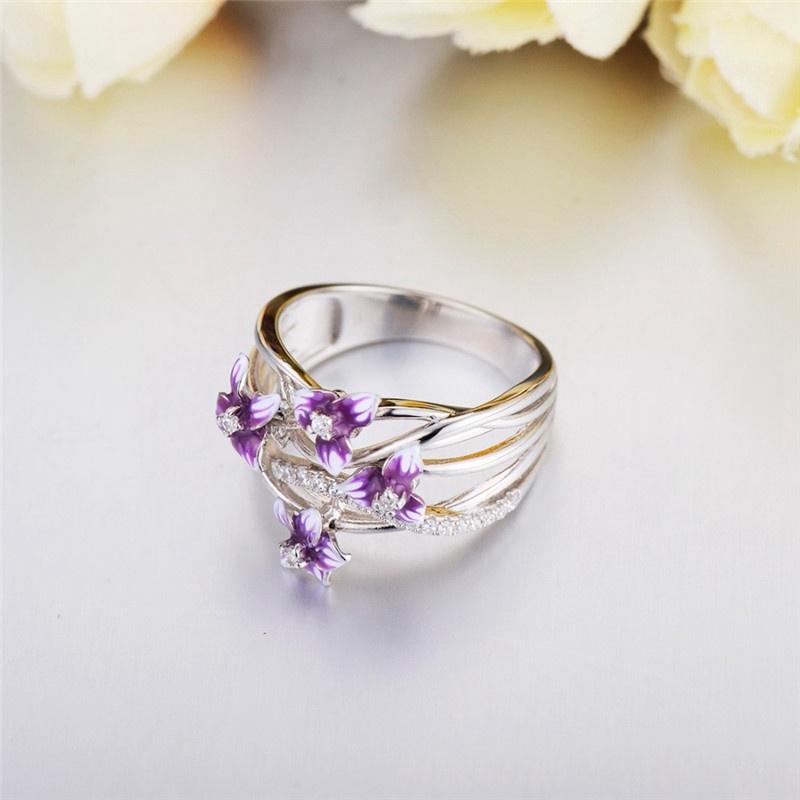 

Small Fresh Flower Ring Ring line ring Daisies Violet Flower Finger Rings Stackable 9 фіолетовий