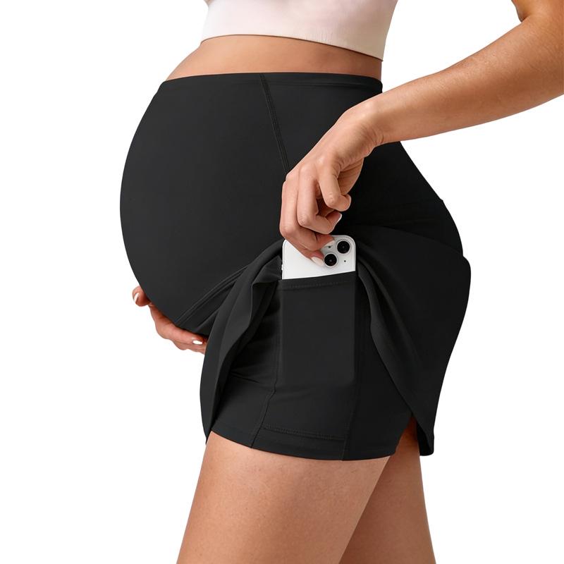 High-Waisted Maternity Support Skirt - European & American Style, Elastic Hem, Anti-Exposure Short Skirt