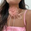 Retro Floral Fabric Choker with Tassel Necklace