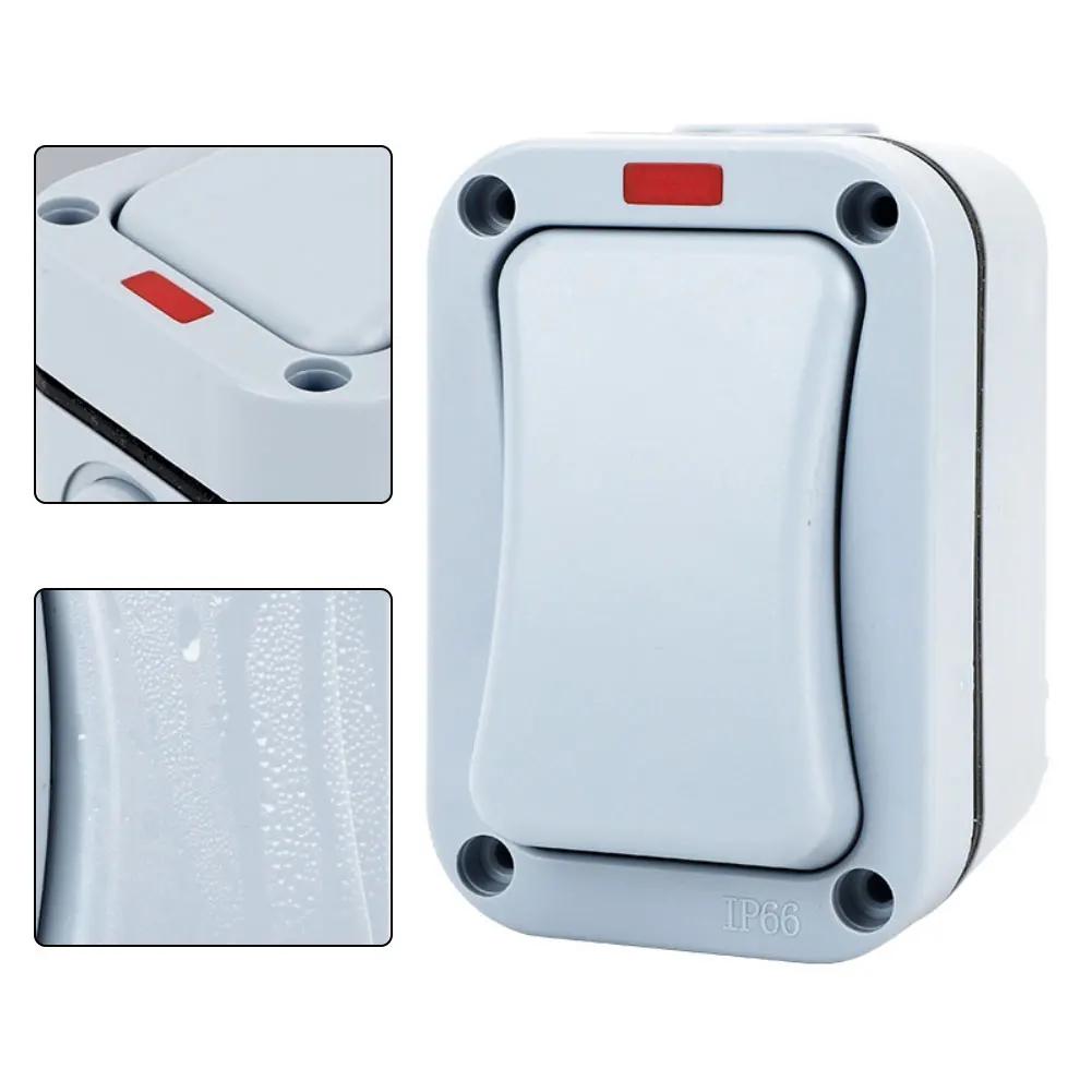 Außenlichtschalter, einpoliger Wandschalter mit LED-Anzeige, einpolig/doppelpolig, geeignet für den Außen-/Gartenbereich