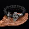 Men's Stainless Steel Ding Portrait Wolf Head Thor's Hammer Umbrella Rope Braided Bracelet Outdoor Sports Bracelet