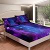 Purple Galaxy Bedding Set Kid Teen Girl Boys Starry Sky Fitted Sheet Space Universe Star Design, Soft Breathable Home Decorative