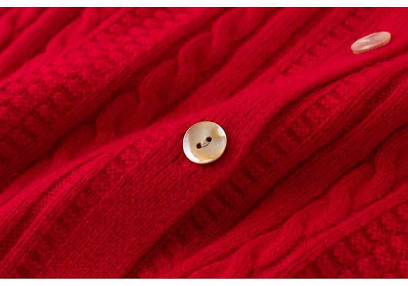 Women's Pure Wool Round Neck Cable Knit Cardigan - Autumn/Winter Long Sleeve Loose Fit Sweater