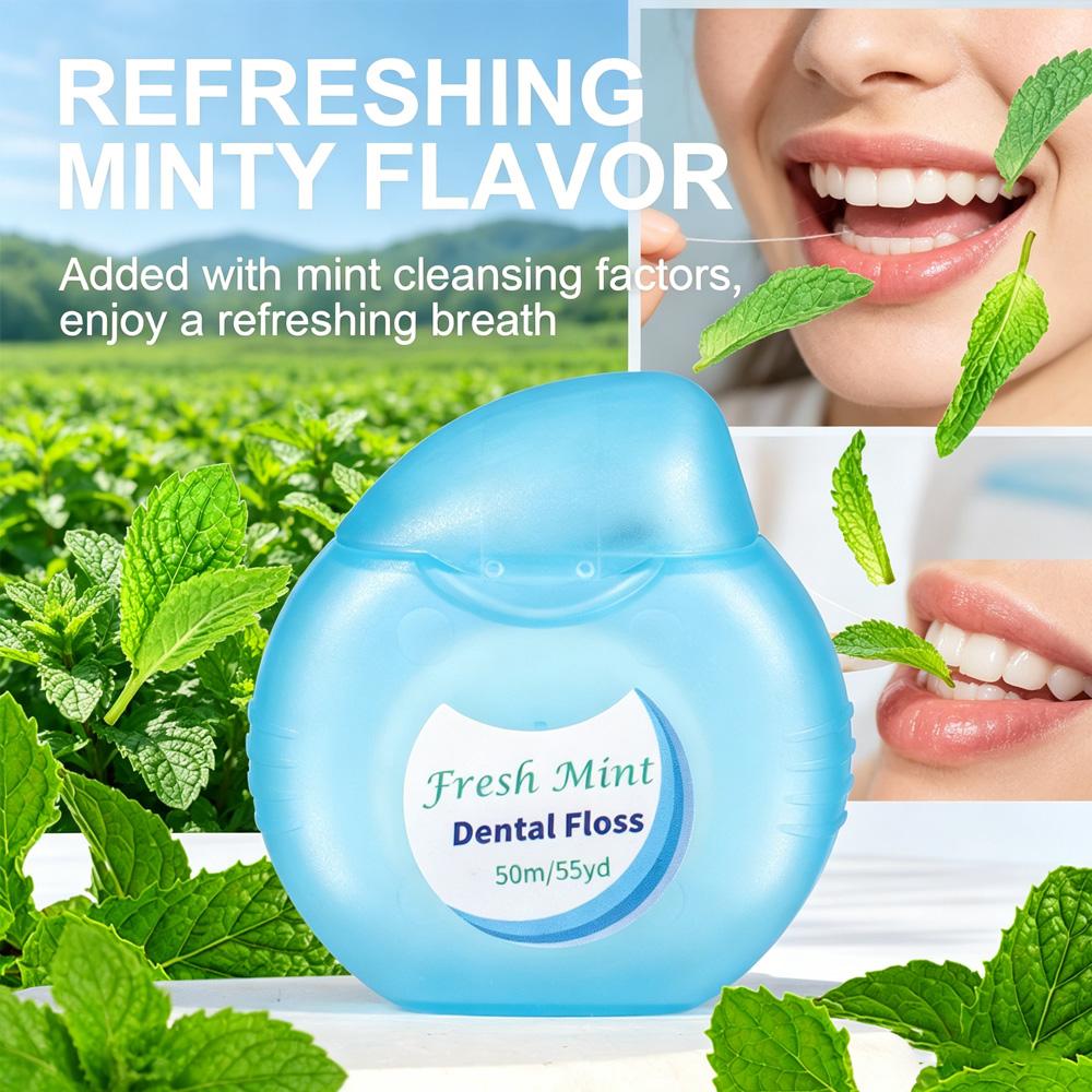 (Affordable Peppermint Dental Floss Roll) 2PCS - Smooth and High Tensile Force -50m/roll - Oral Cleaning Interdental Tool