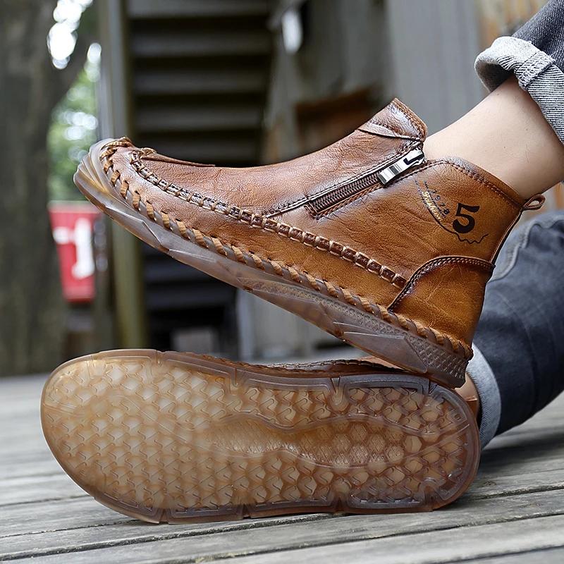 Men's High-top Casual Leather Shoes Anti-slip Wear-resistant Light Men Boots Comfort Soft-soled Outdoor Ankle Boots Botas Hombre