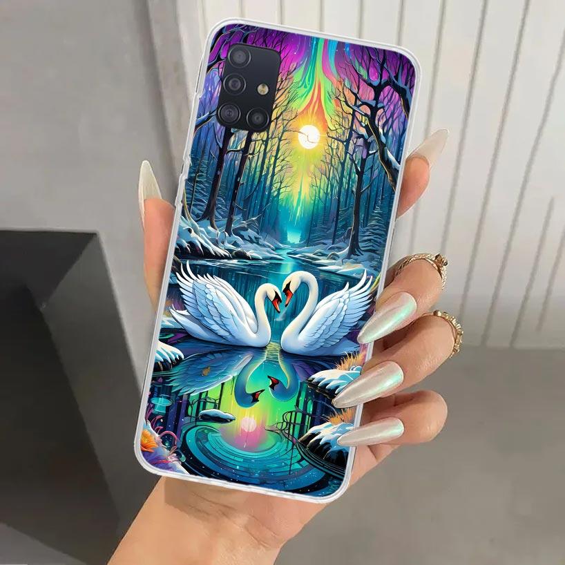White Swan Grace Art Phone Case for Samsung Galaxy A52 A32 A22 A12 A02S A50S A30S A10S Note 20 Ultra 10 Plus S10 A31 A20 A71 A72