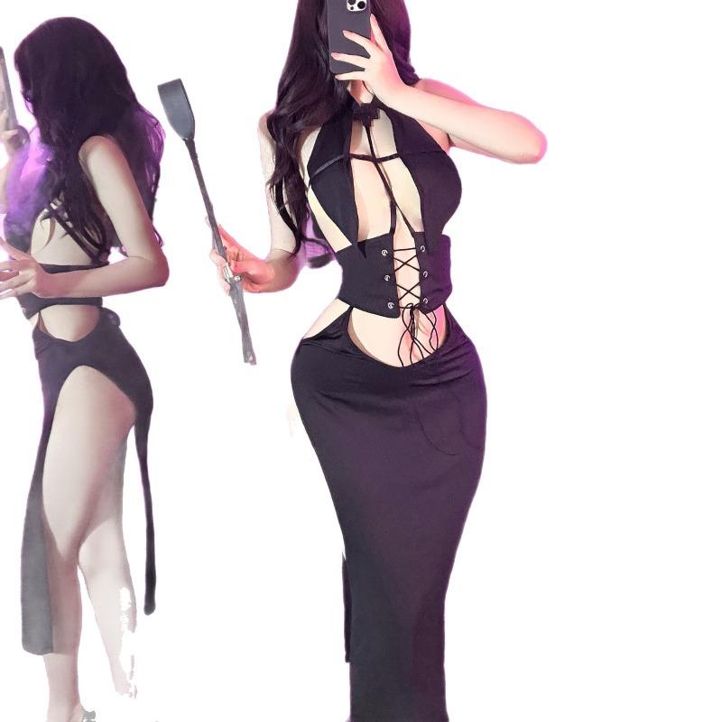 Hollow Chest Seduction Dress Set Backless Sex Underwear Sexy Pure Desire Sleeveless Straps Temperament Women