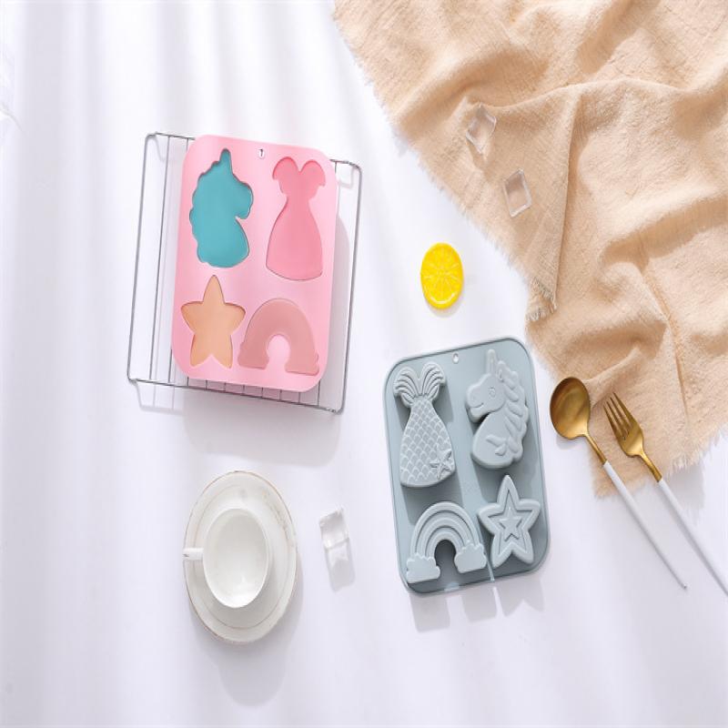 Cartoon Porous Silicone Chocolate Mold Mermaid Candy Cake Ice Baking Mould Diy Star Rainbow Soap Candle Making Gifts