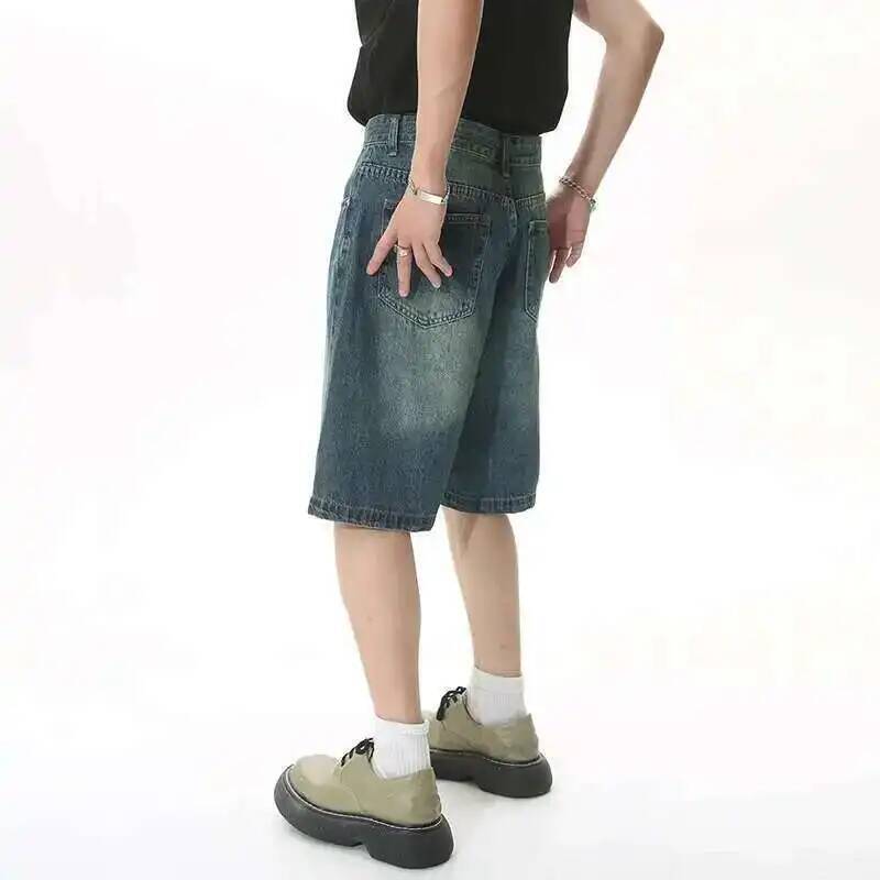 BeatStreet Summer Men's Casual Jeans Shorts Loose Mid High Waist Fashion Knee Lenght Denim Short Pants Vintage Male New Korean
