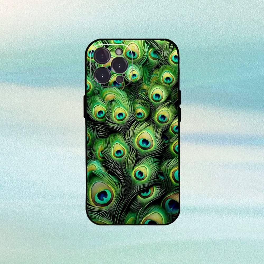 Pfauen Handyhülle Für iPhone17,16,15,14,13,12Plus,Pro Max,XS,5G Weiches Silikon Schwarze Hülle