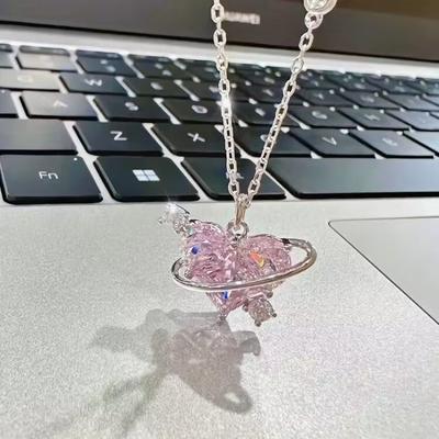 Love Pink Diamond Love Planet Necklace Women's High-end Sense Niche Design Sense Jewelry Wind Collarbone Chain