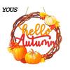 Country Style Porch Sign Autumn Harvest Wooden Wreath Pendant, Front Door Hanging Ornaments with Hemp Rope, Natural Wood Pastoral Decor Pumpkins Maple
