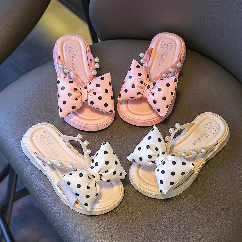 Girls' Summer Slippers for Toddlers, Indoor Non-Slip Home Slippers for Girls, Children's Bowknot Parent-Child Sandals, New Model