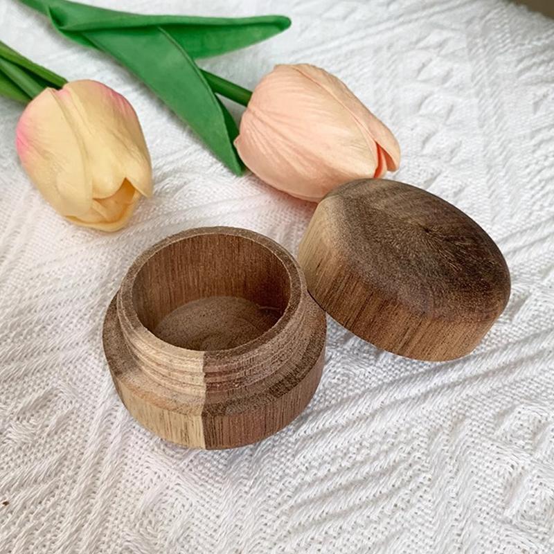 Wood Ring Box Wedding Proposal Engagement Round Wood Ring Box Jewelry Storage Box Portable Solid Wood Ring Box