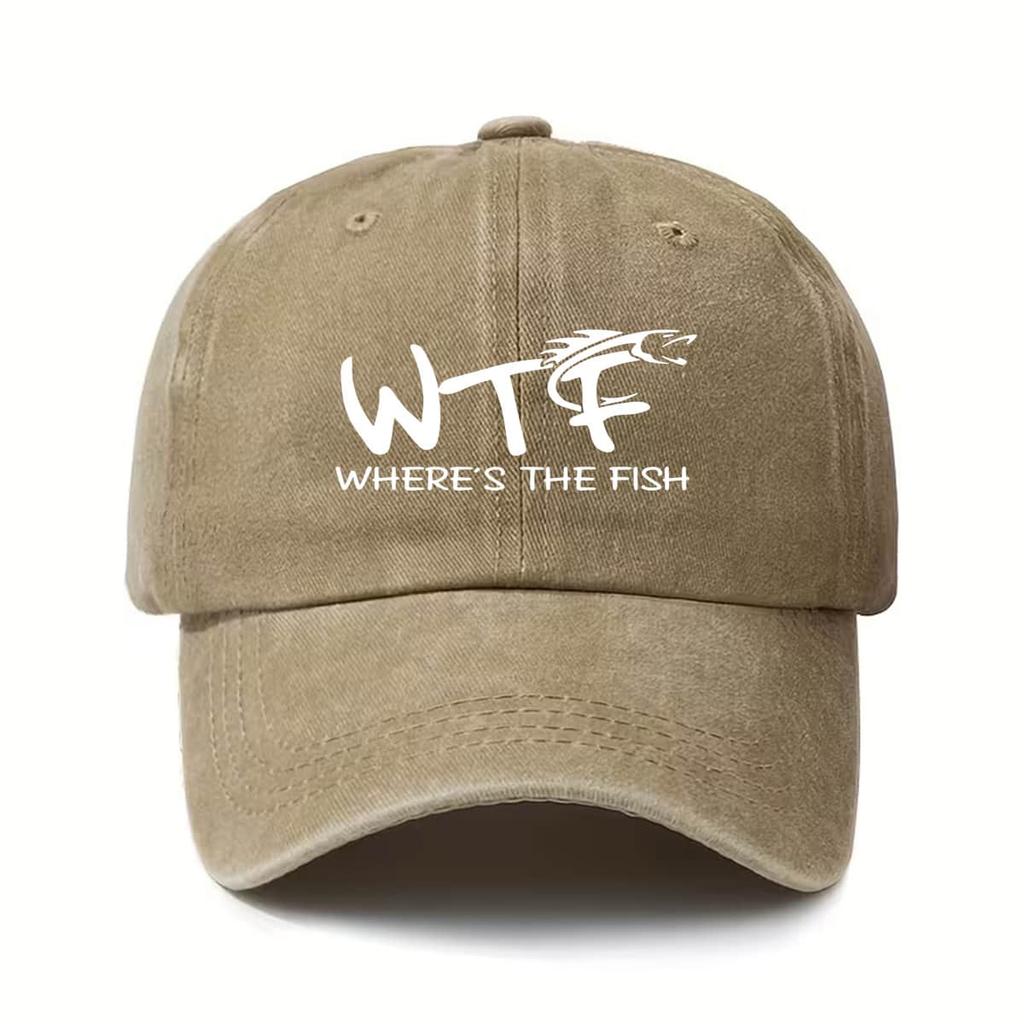 Unisex Baseball Cap with 'WTF WHERE'S THE FISH' Dragon Graphic Adjustable Outdoor Lounge Hat