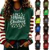 Sudadera de punto para mujer con estampado navideño, manga larga, cuello redondo