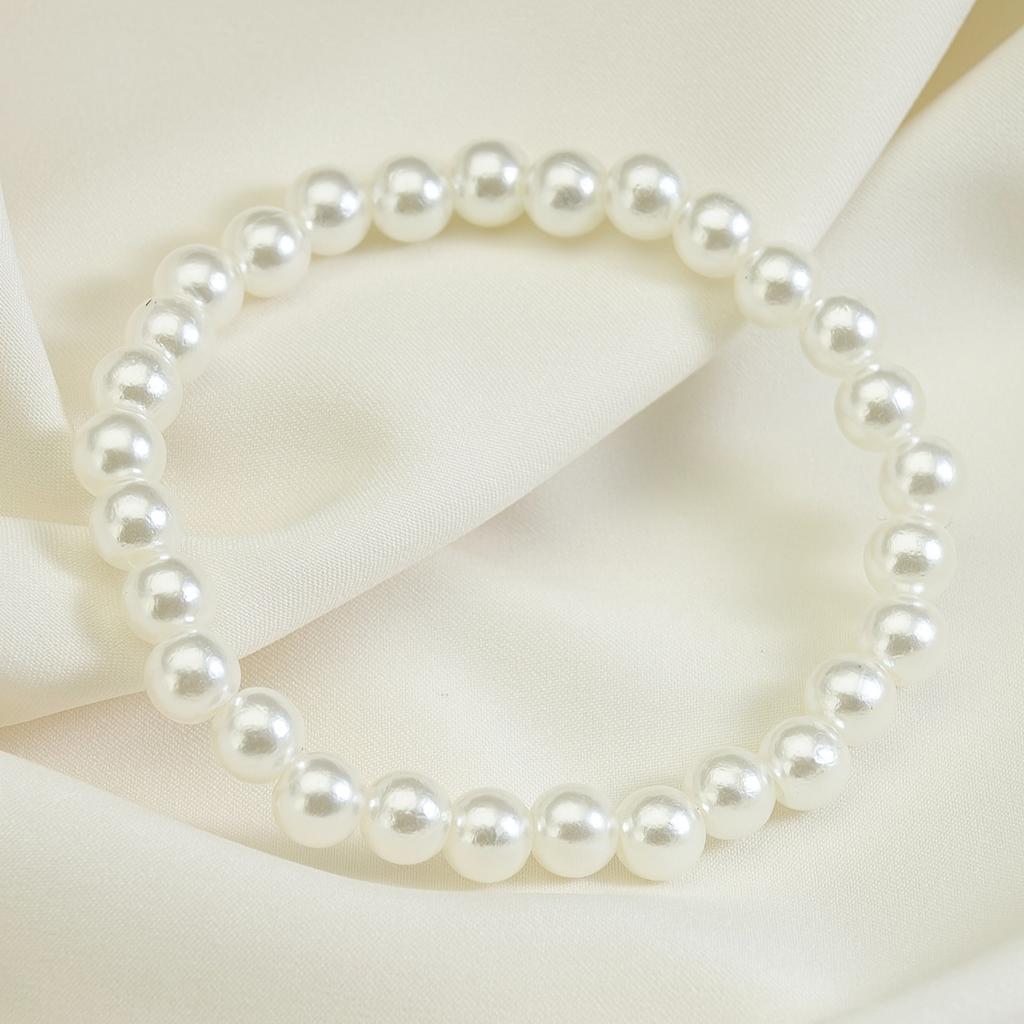 2 Pcs/set Elegant Imitation Pearl Bracelet Bohemian Minimalist Elastic Bracelet Suitable for Daily Wear Women's Jewelry Bracelet