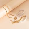 Multi-layer Pearl Portrait Bracelet Set with OT Buckle & Cross Chain for Women