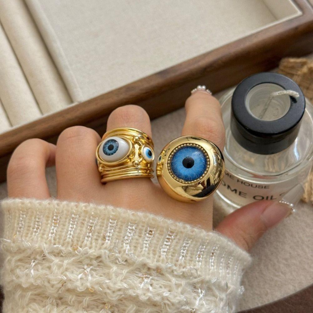 Geometric Exaggerated Ring Y2K Vintage Gold Ring Personality Demon Eye Ring  Friends