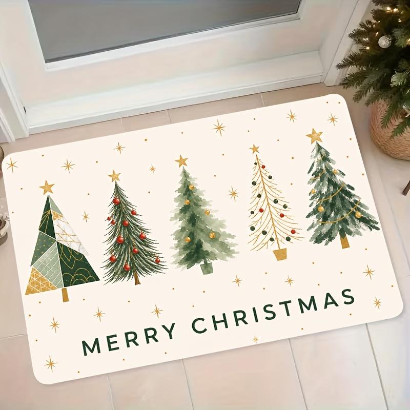 1pc Christmas Tree "MERRY CHRISTMAS" Rug Suitable for Entryway, Non-Slip Absorbent Mat with Backing, Machine Washable Soft Flannel Suitable for Bathro