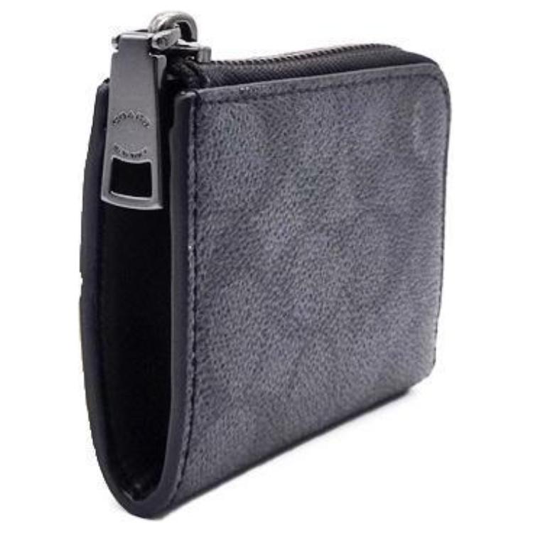 New COACH SignatureCanvas Coated Canvas Key Pouch Mini Women's Charcoal CW357-QBMI5
