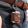 TOURBON Earphone AirPods Genuine with Charging Vintage Case, Compatible, Leather, Brown, Keyring, Port, Compact, Shockproof, Style, Men's & Women's