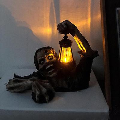 Zombies With Lamp Statue Garden Decor For Home Yard Lawn, Halloween Creepy Zombie Sculpture