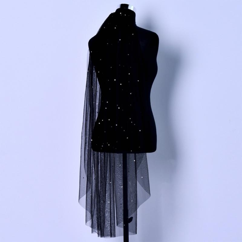 Elegant Black Bridal Veil With Rhinestones Embellishments Unique Headpieces Headwear For Weddings And Special Occasion