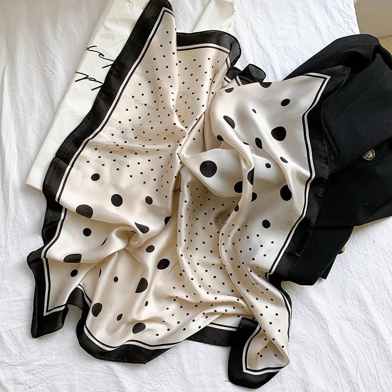 70*70cm Fashion Handkerchief Dot Print Silk Satin Neck Scarf For Women Small Shawls Hair Scarfs Female Bag Scarves For Ladies
