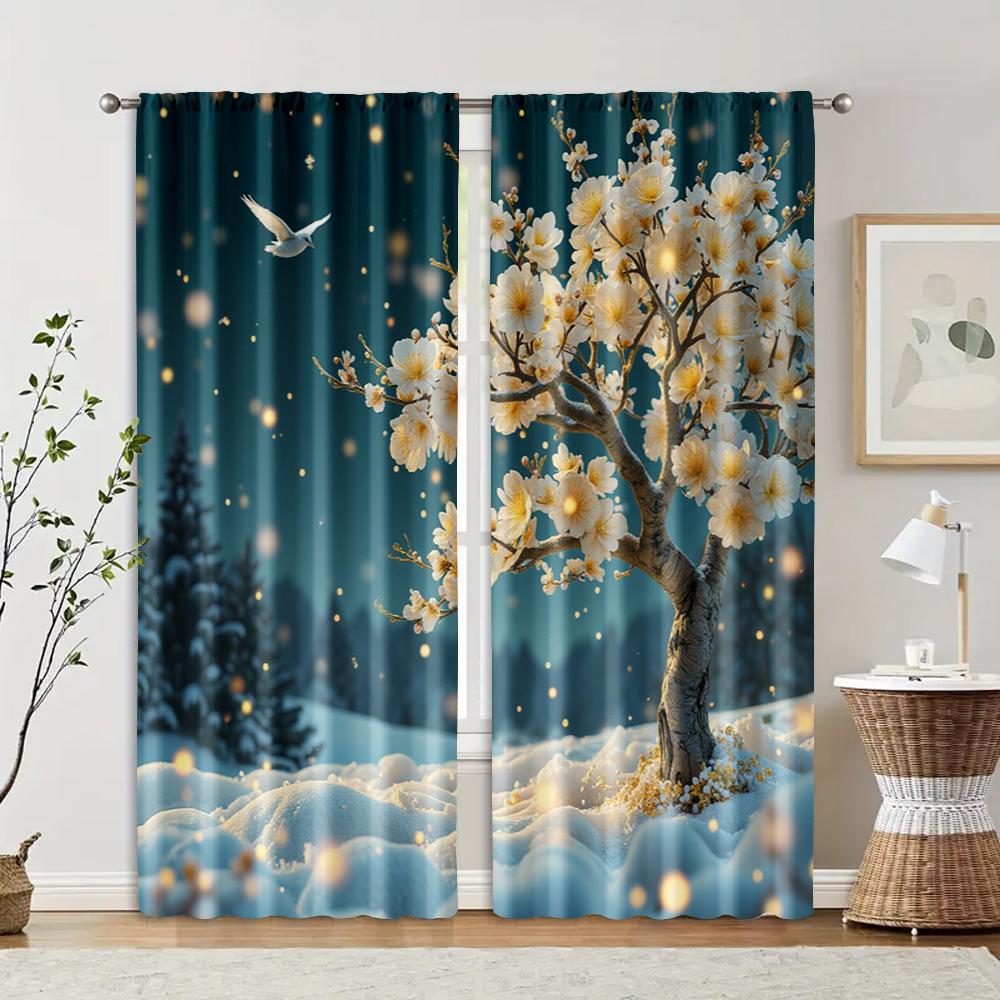 

2 шт., фильтрующие шторы (исключая удилища, неподвижный, без батареек) Изумрудное озеро и величественное дерево для использования в спальнях и 29x65in(75x166cm)