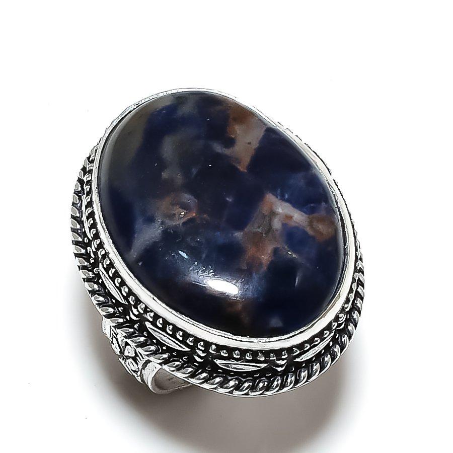 Sodalite Gemstone handmade 925 Sterling Silver gift Jewelry Ring Size 7.5 B4b64