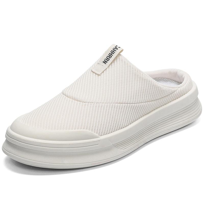 2025 Autumn New Mesh Breathable Men's Half Slippers Trendy Versatile Slippers Men's Shoes Youth Bag Head Drag