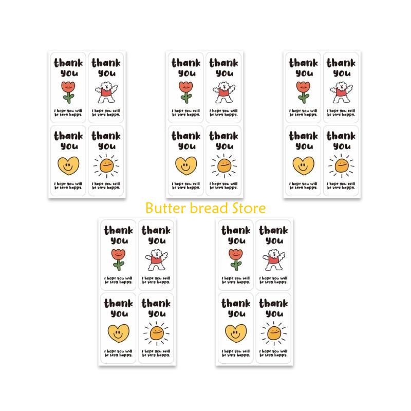 W89C 125Pcs Thank You Stickers Rectangular Wrapping Labels Self-adhesive Labels for Wedding Small Businesses, Online Retailer
