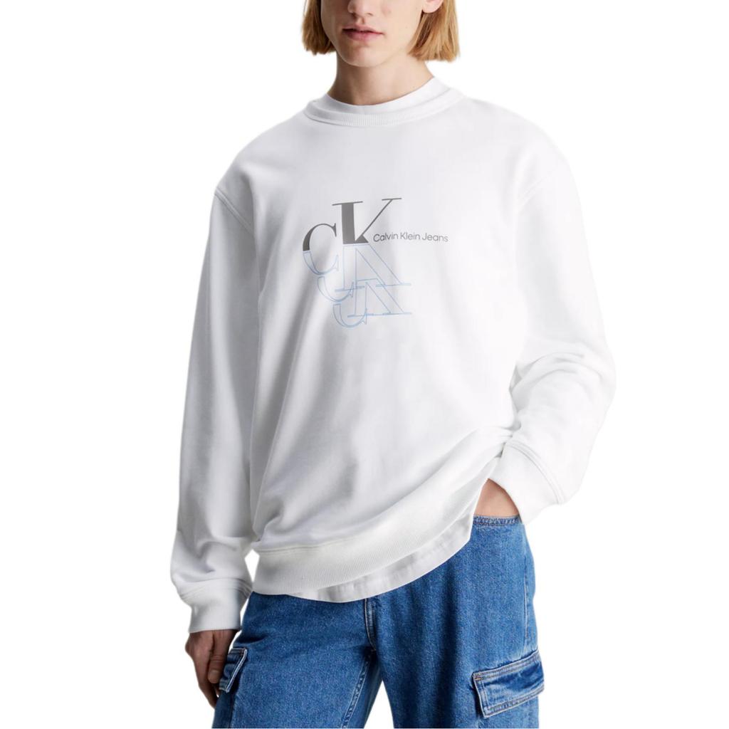 Calvin Klein Jeans Two-Tone Letter Print Casual Loose Round Neck Long Sleeve Sweatshirt Men sweatshirt Bright-White J30J325516-YAF